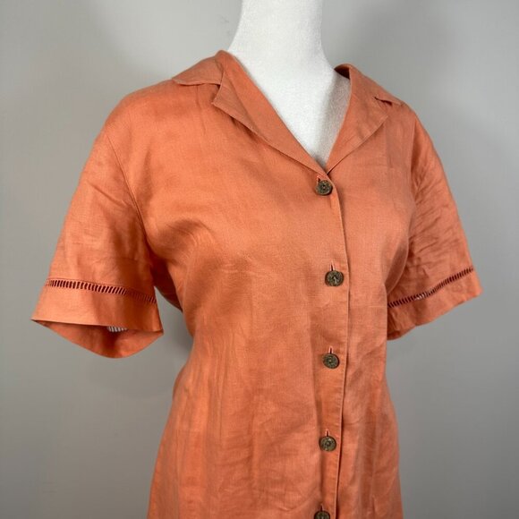 Sag Harbor Coral Linen Button Down Midi Dress 12 - Picture 5 of 5